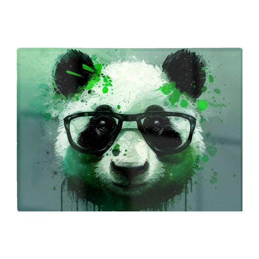 Panda With Glasses Green Splashart Glass Chopping Board