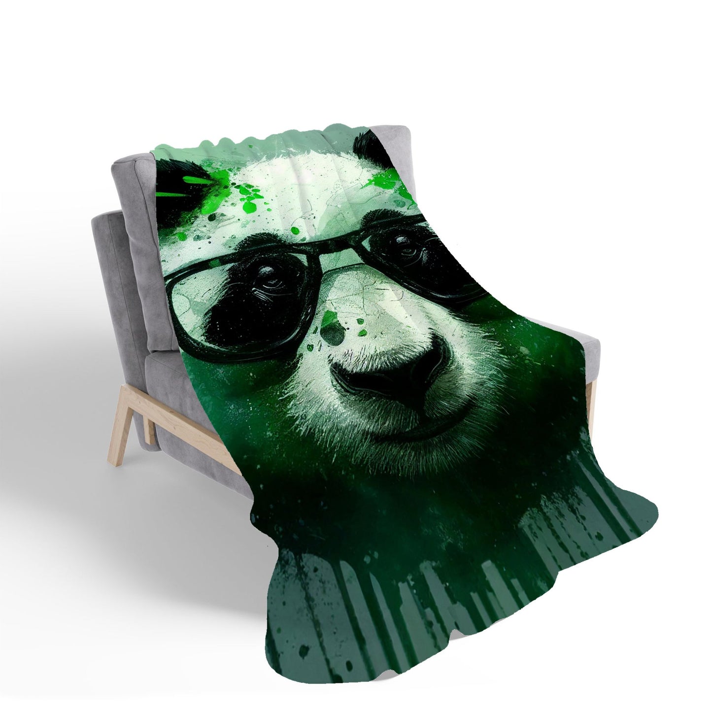 Panda With Glasses, Green Splashart Sherpa Blanket
