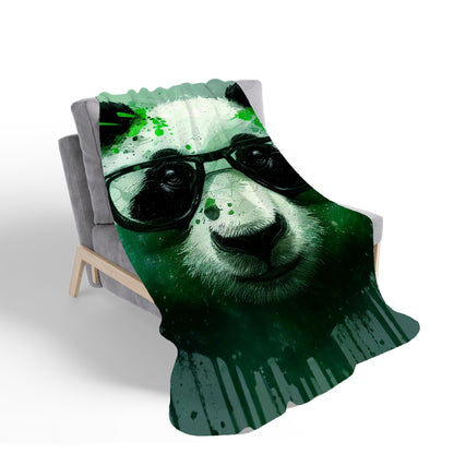 Panda With Glasses, Green Splashart Sherpa Blanket