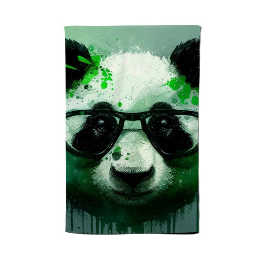 Panda With Glasses, Green Splashart Tea Towel