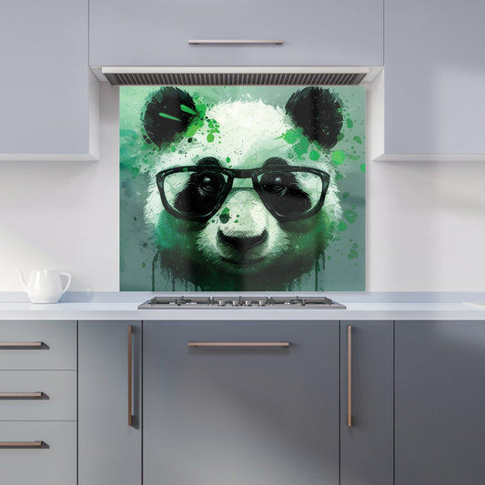 Panda With Glasses, Green Splashart Kitchen Splashback