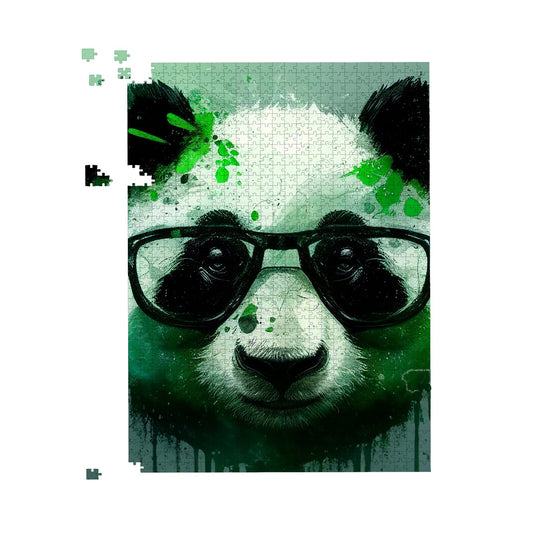 Panda With Glasses, Green Splashart Jigsaw Puzzle