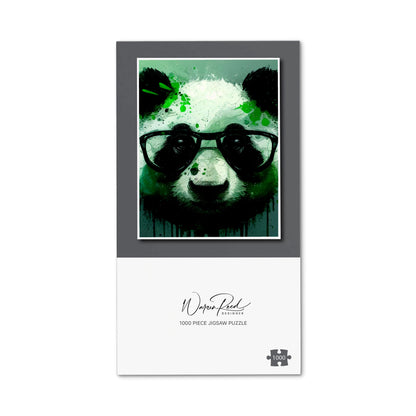 Panda With Glasses, Green Splashart Jigsaw Puzzle