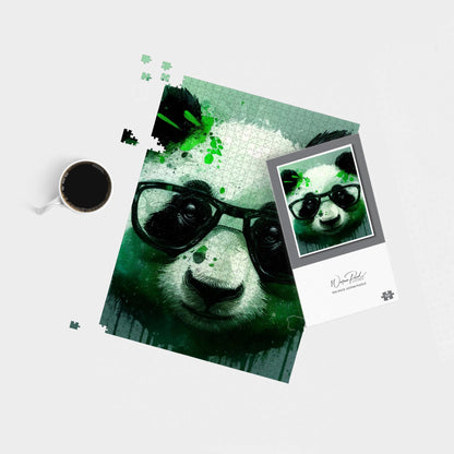 Panda With Glasses, Green Splashart Jigsaw Puzzle