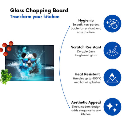 Panda With Glasses Splashart Water Glass Chopping Board