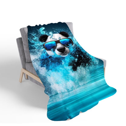 Panda With Glasses Splashart Water Sherpa Blanket