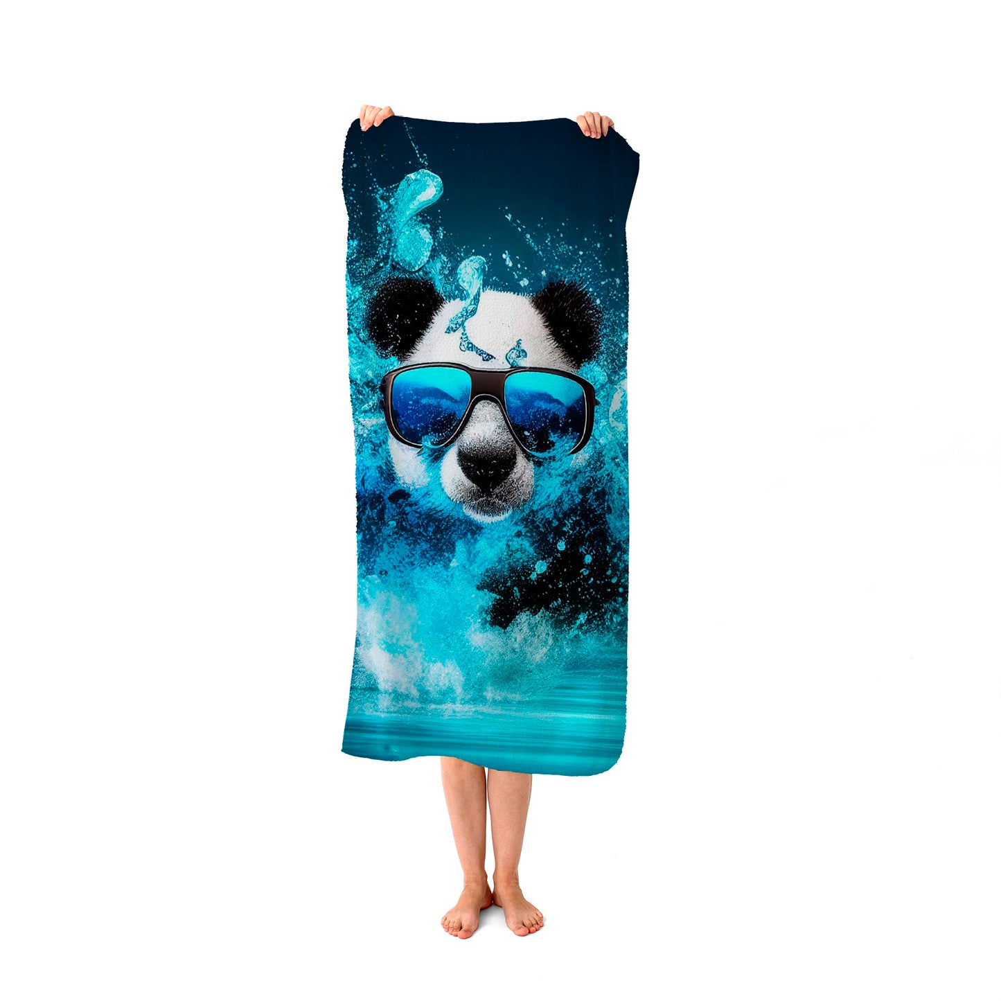 Panda With Glasses Splashart Water Beach Towel