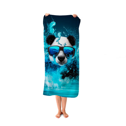 Panda With Glasses Splashart Water Beach Towel