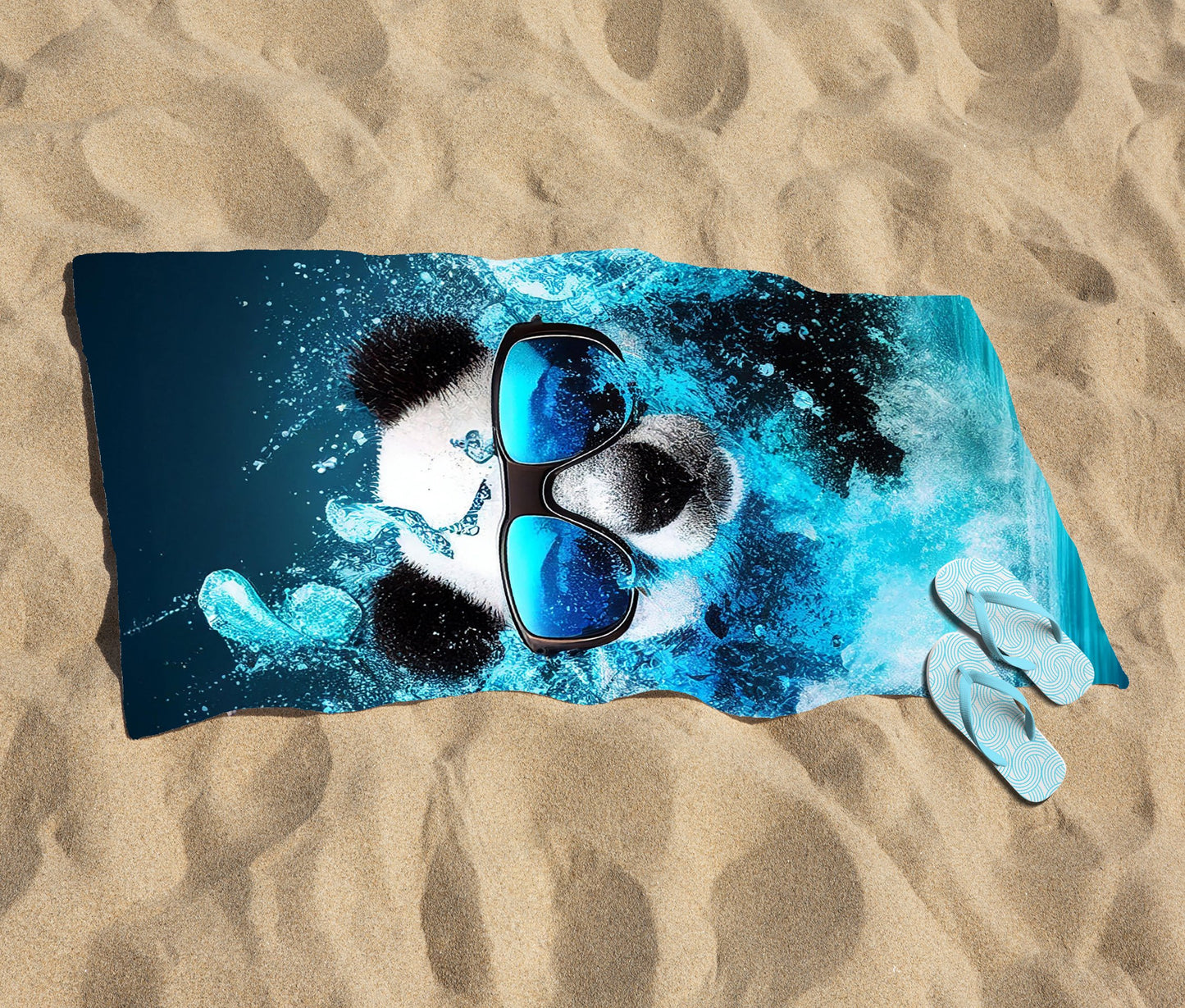 Panda With Glasses Splashart Water Beach Towel