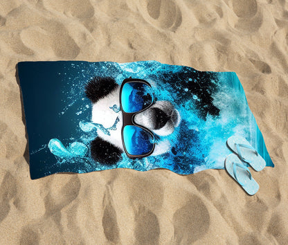 Panda With Glasses Splashart Water Beach Towel
