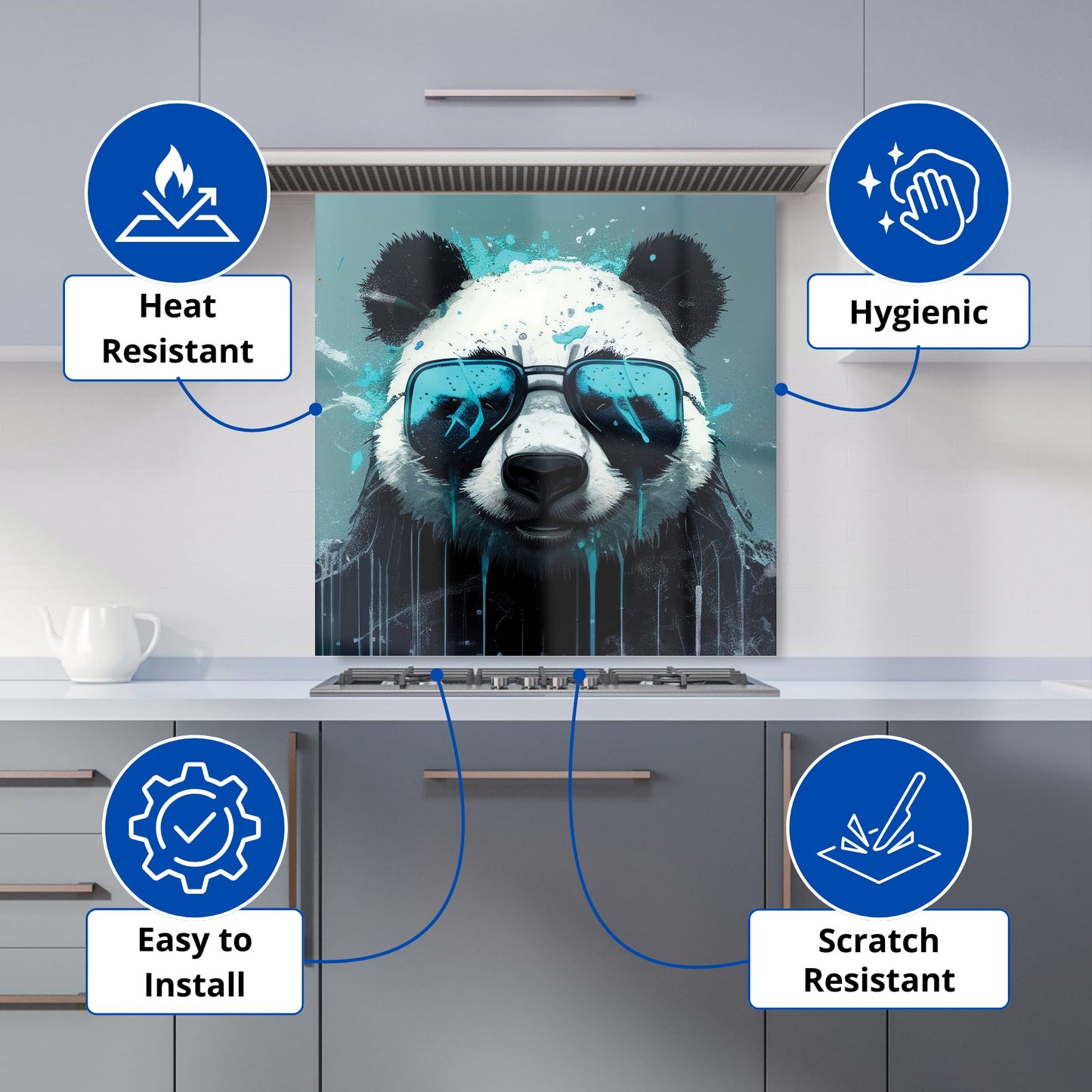 Panda With Blue Glasses Splashart Kitchen Splashback