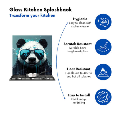 Panda With Blue Glasses Splashart Kitchen Splashback