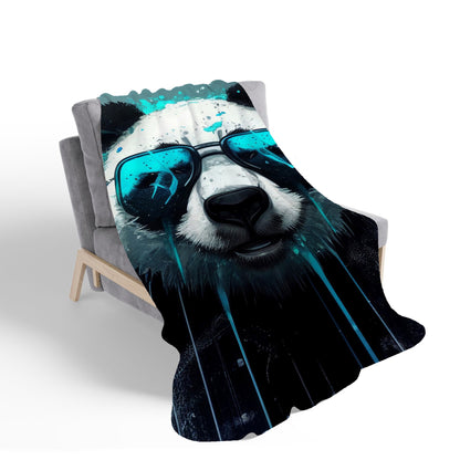 Panda With Blue Glasses Splashart Sherpa Blanket