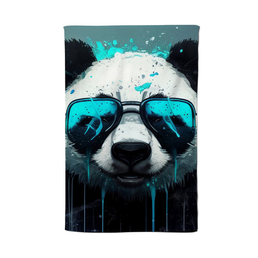 Panda With Blue Glasses Splashart Tea Towel