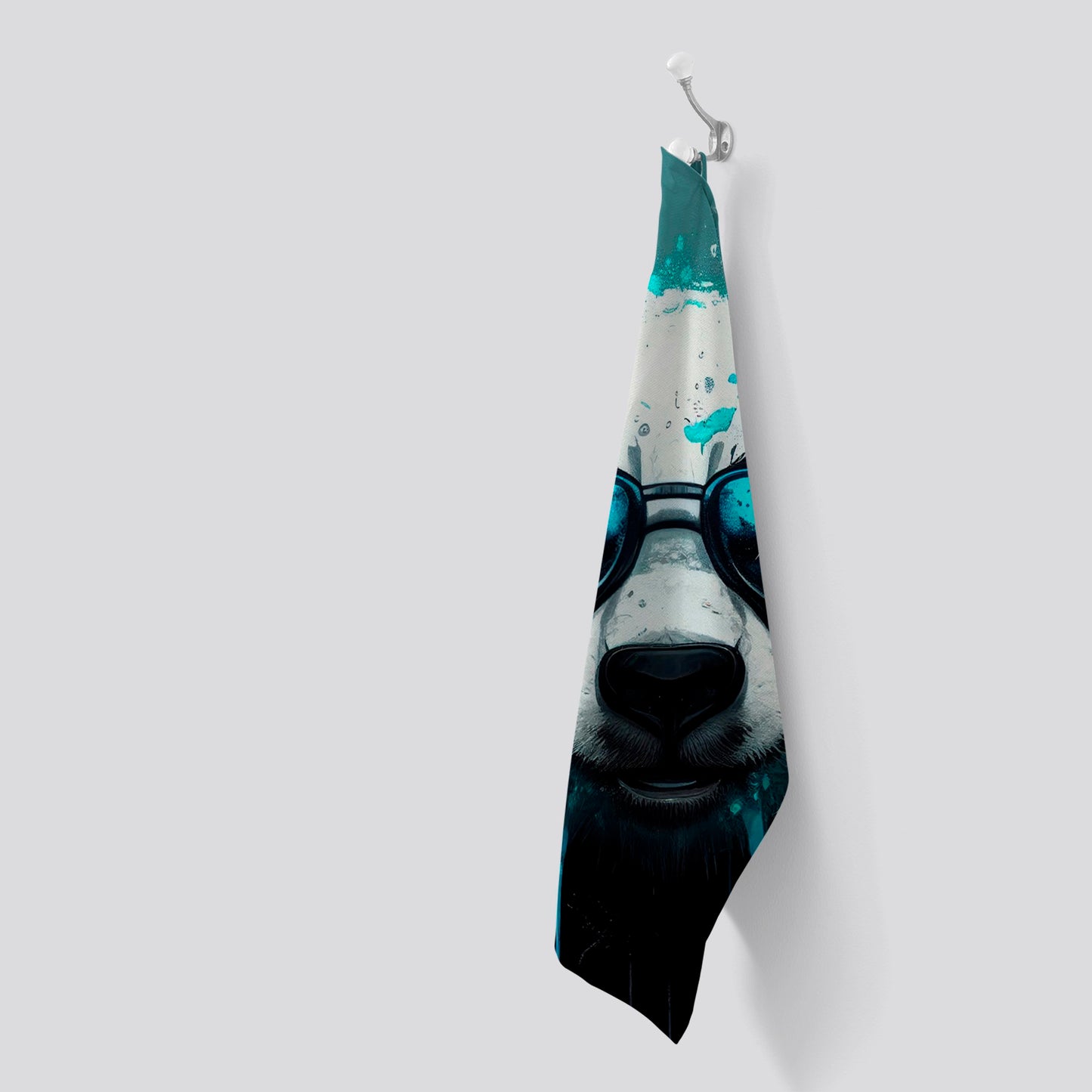 Panda With Blue Glasses Splashart Tea Towel