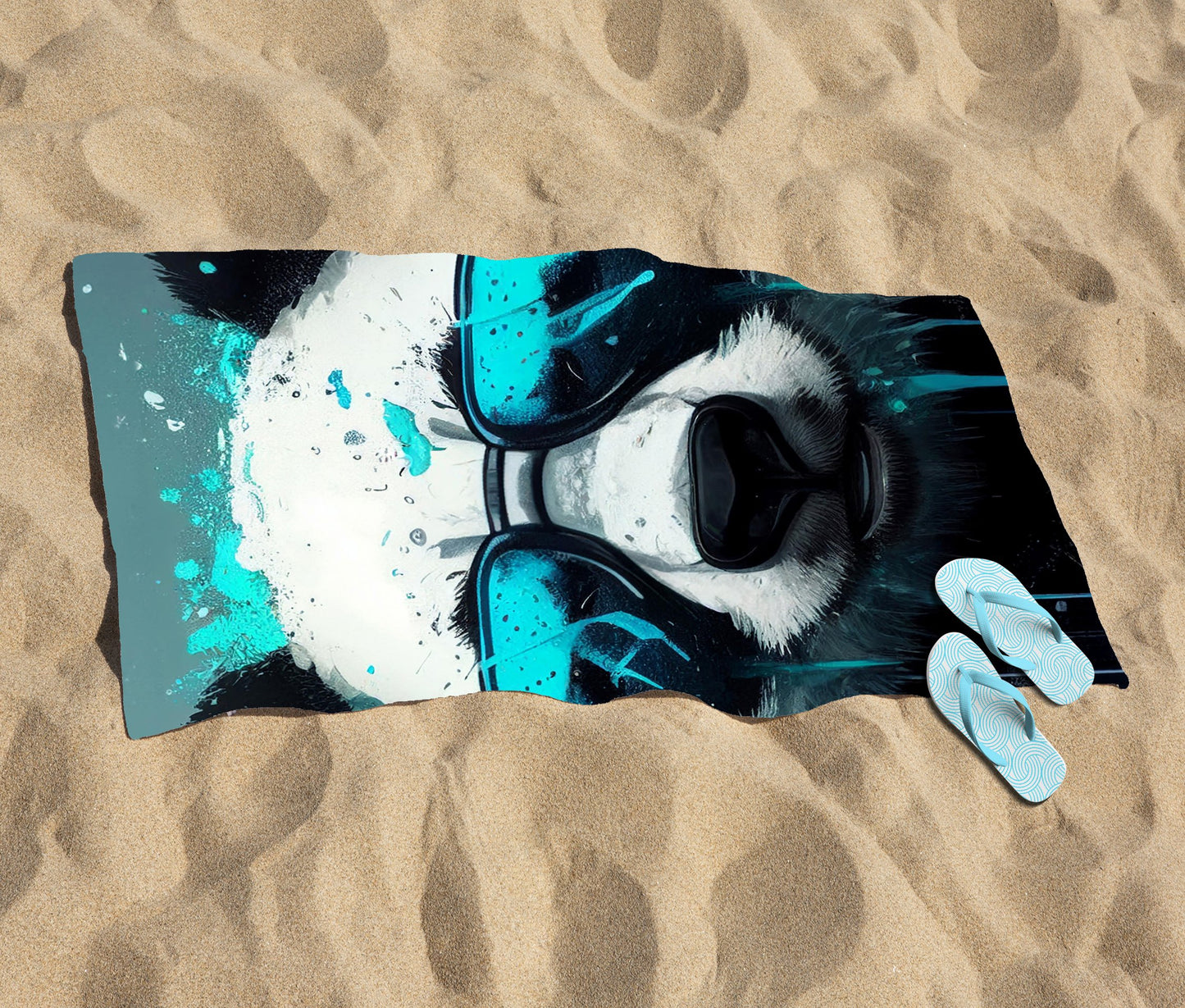 Panda With Blue Glasses Splashart Beach Towel