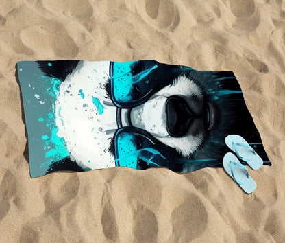 Panda With Blue Glasses Splashart Beach Towel