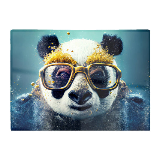 Panda With Golden Glasses Splashart Glass Chopping Board