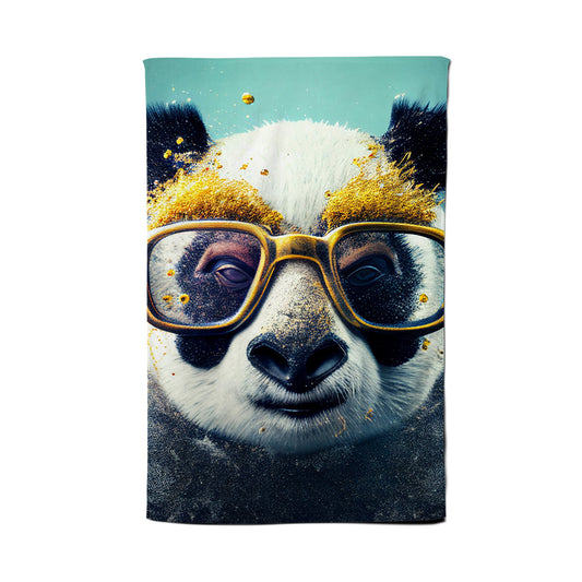 Panda With Golden Glasses Splashart Tea Towel