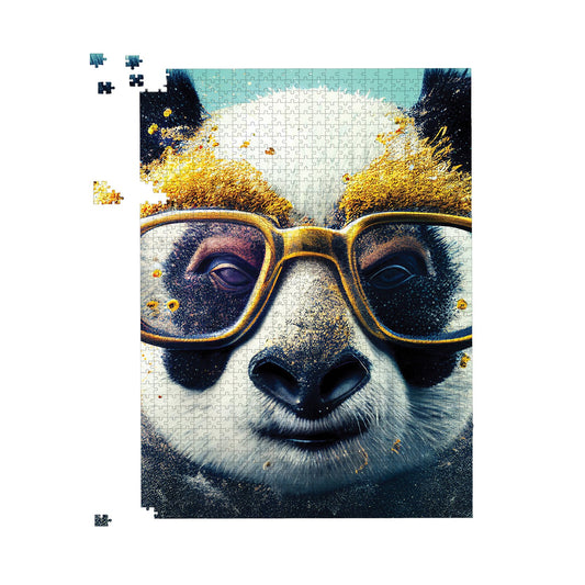 Panda With Golden Glasses Splashart Jigsaw Puzzle