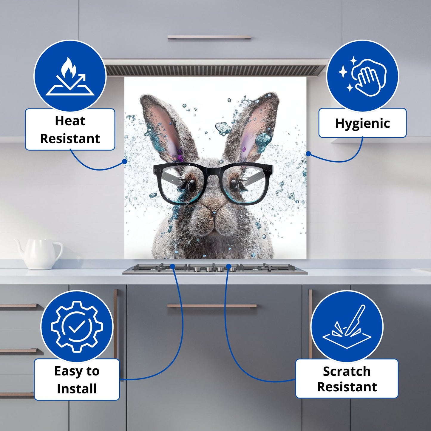 Rabbit With Glasses Splashart Kitchen Splashback