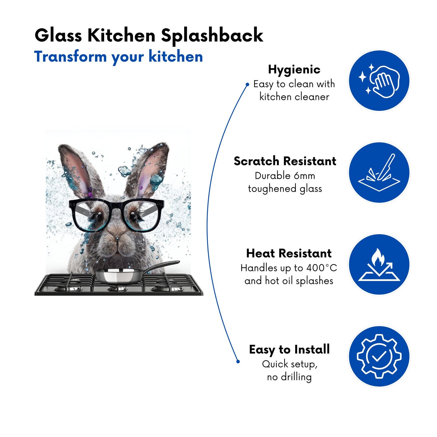 Rabbit With Glasses Splashart Kitchen Splashback