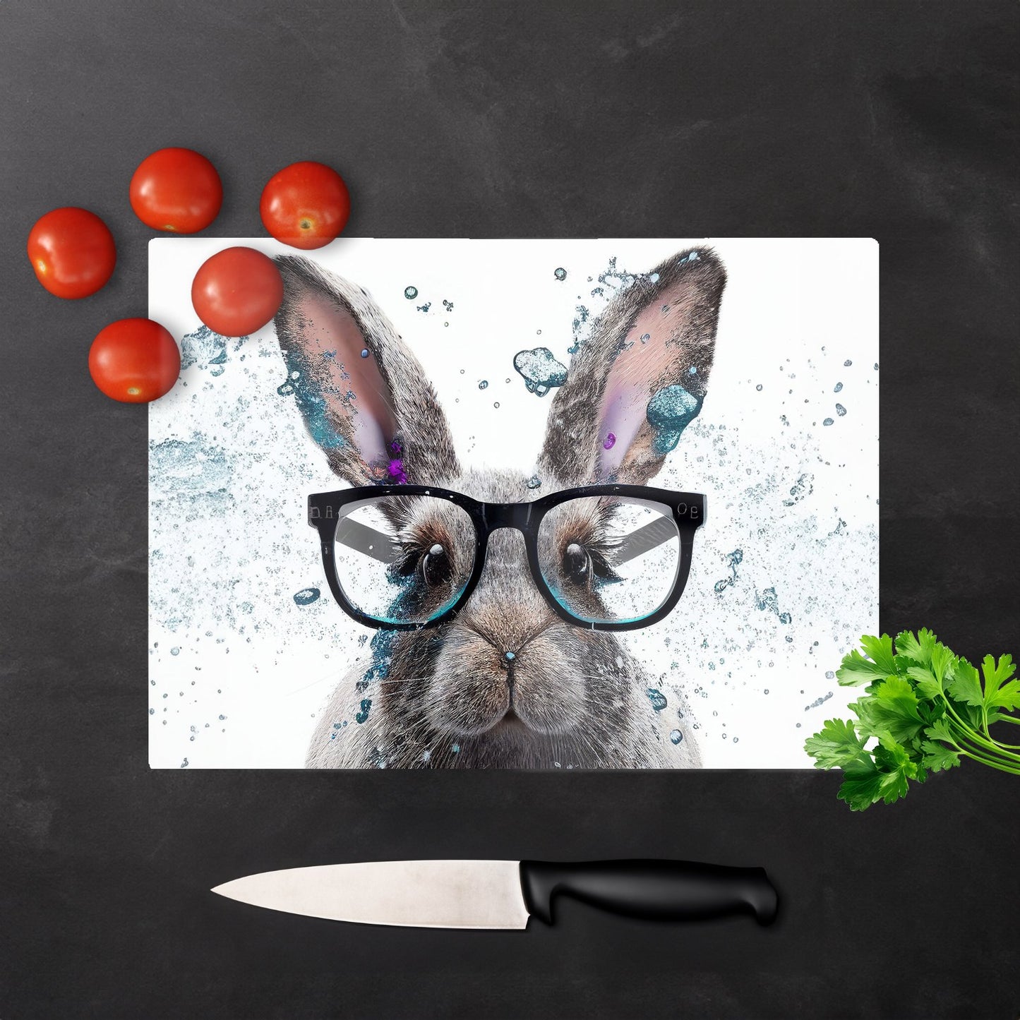 Rabbit With Glasses Splashart Glass Chopping Board