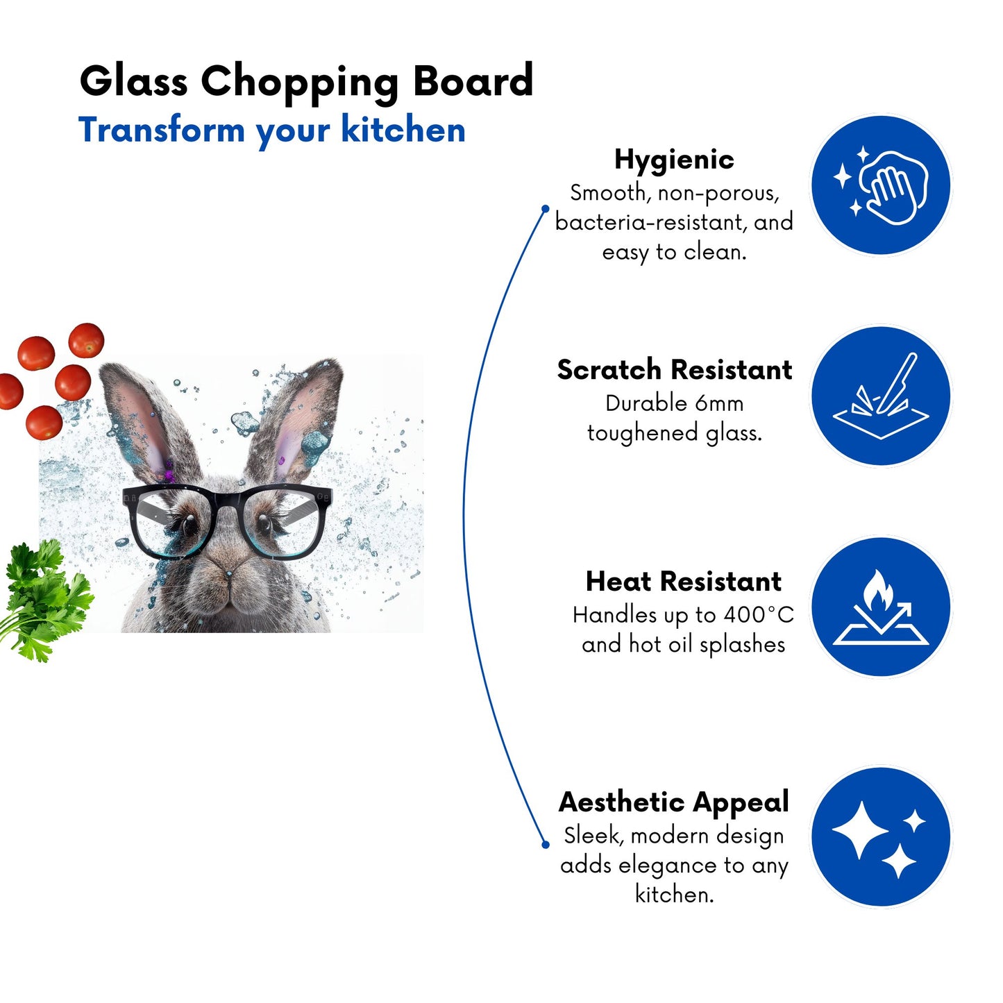 Rabbit With Glasses Splashart Glass Chopping Board