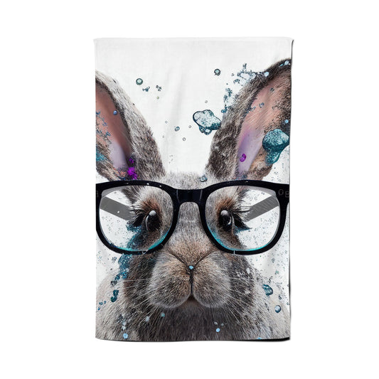 Rabbit With Glasses Splashart Tea Towel