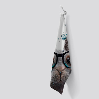 Rabbit With Glasses Splashart Tea Towel