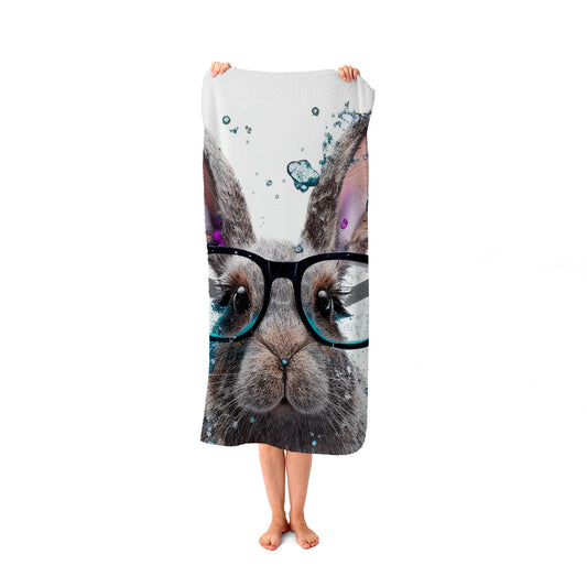 Rabbit With Glasses Splashart Beach Towel