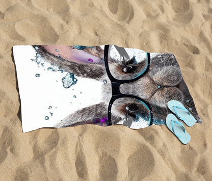 Rabbit With Glasses Splashart Beach Towel