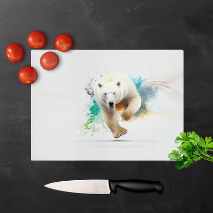 Charging Polar Bear Glass Chopping Board