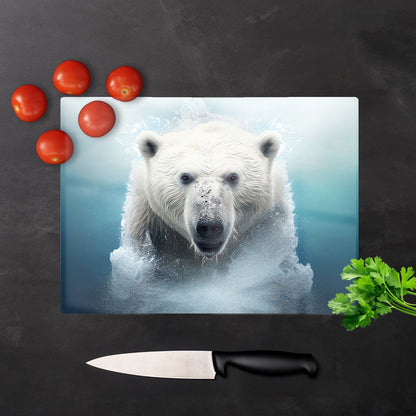 Polar Bear Splashart Glass Chopping Board