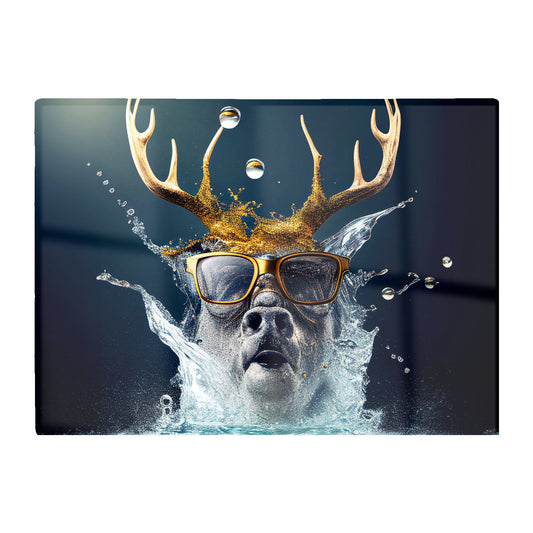 Stag With Glasses Splashart Glass Chopping Board