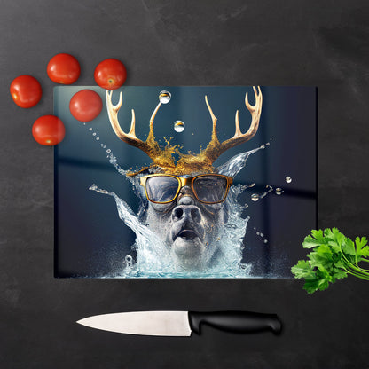 Stag With Glasses Splashart Glass Chopping Board