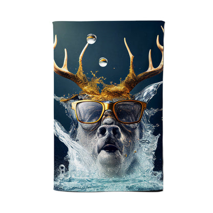 Stag With Glasses Splashart Tea Towel