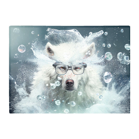 White Wolf With Glasses Splashart Glass Chopping Board