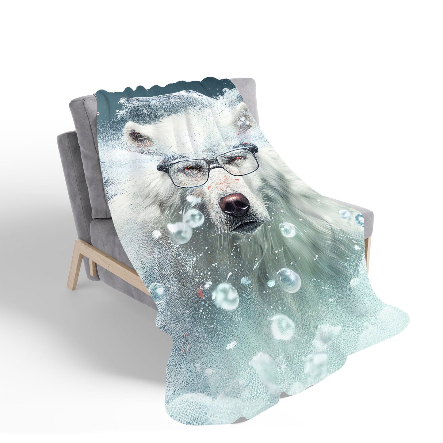 White Wolf With Glasses Splashart Sherpa Blanket