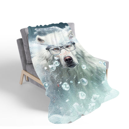 White Wolf With Glasses Splashart Sherpa Blanket