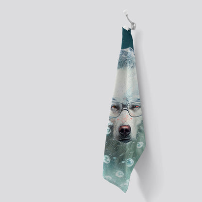 White Wolf With Glasses Splashart Tea Towel