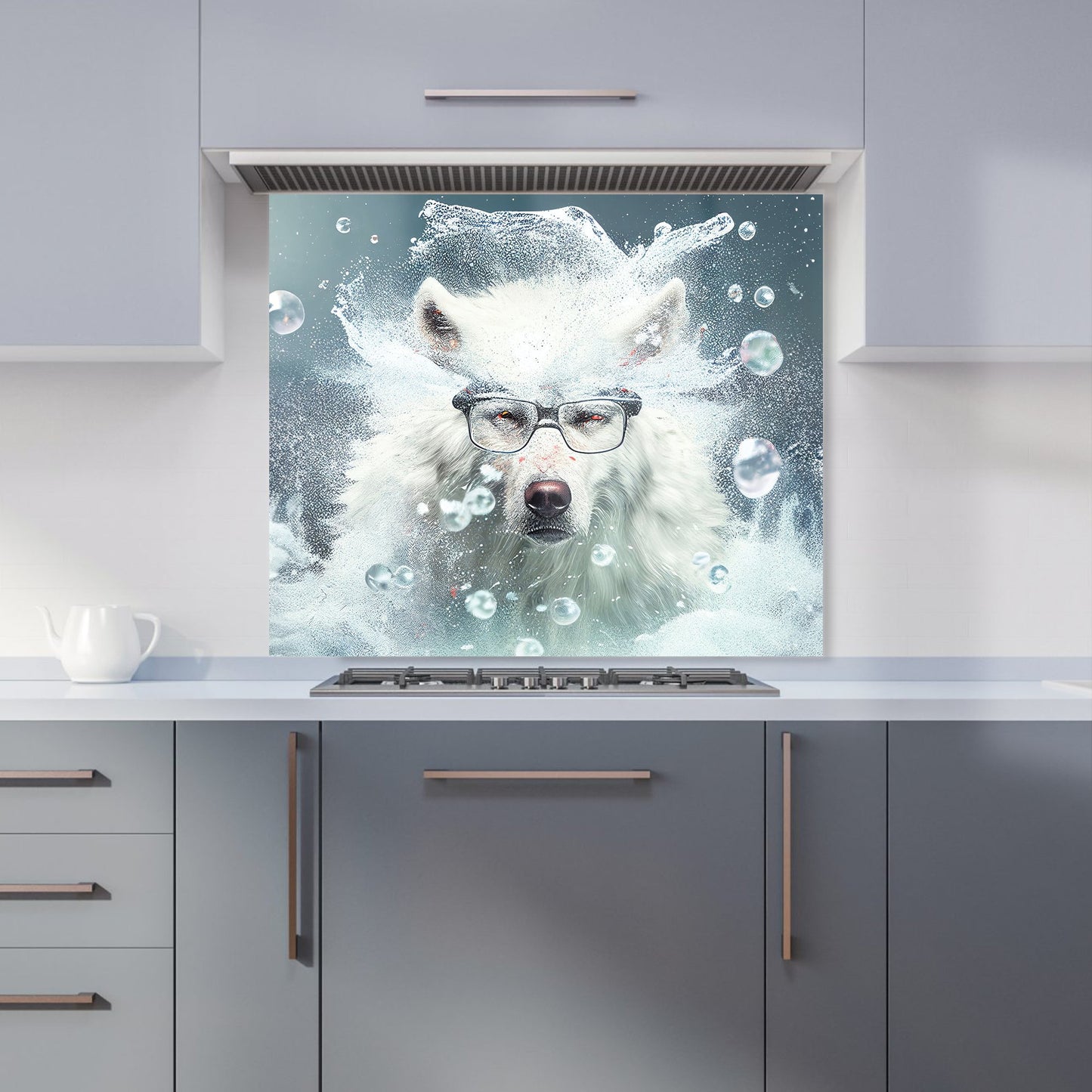 White Wolf With Glasses Splashart Kitchen Splashback