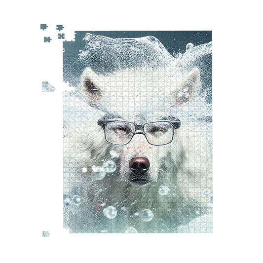 White Wolf With Glasses Splashart Jigsaw Puzzle