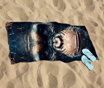 Gorilla Face Splashart Beach Towel