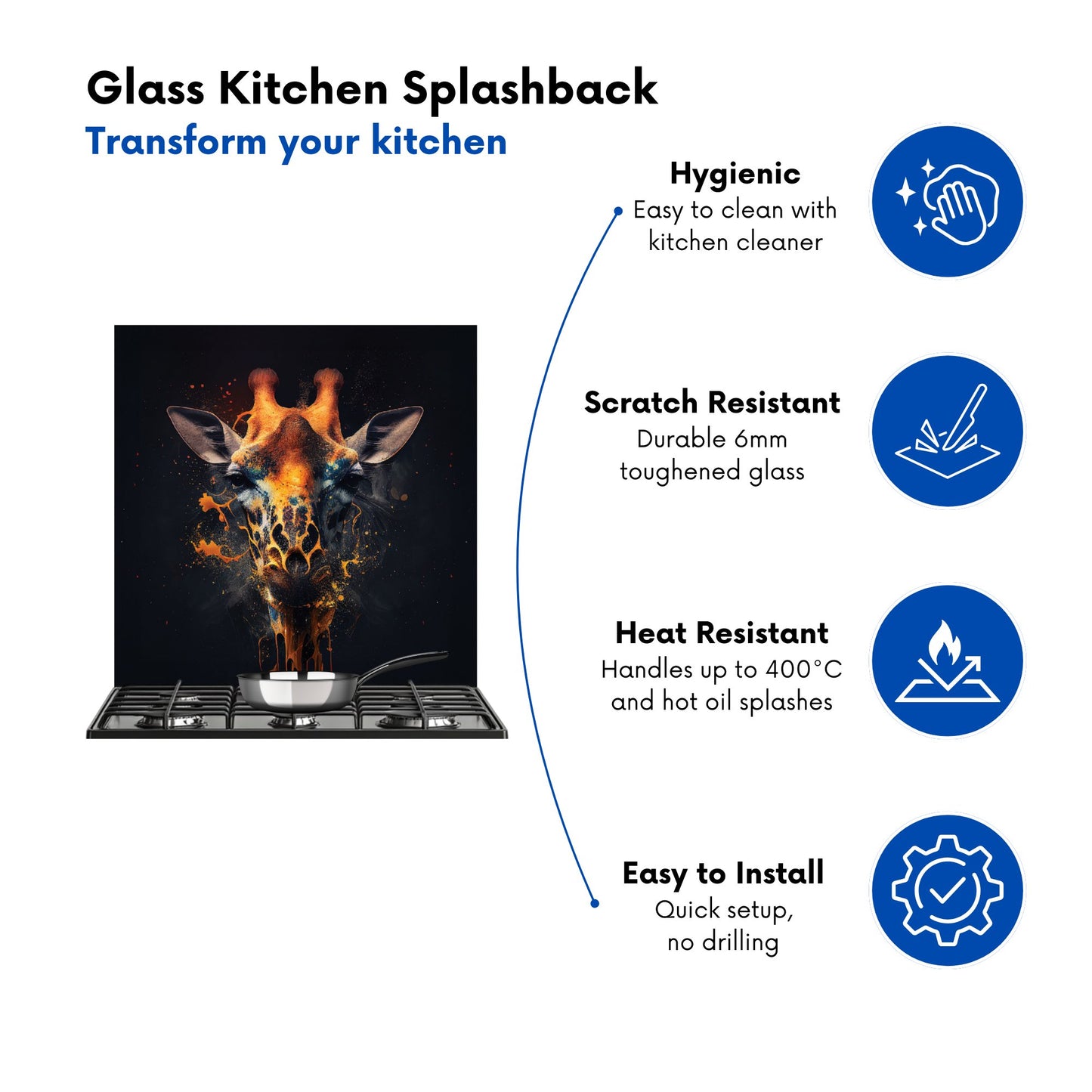 Golden Giraffe Face Splashart Kitchen Splashback