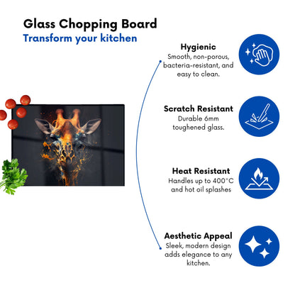 Golden Giraffe Face Splashart Glass Chopping Board