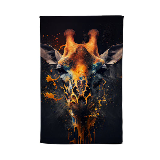Golden Giraffe Face Splashart Tea Towel