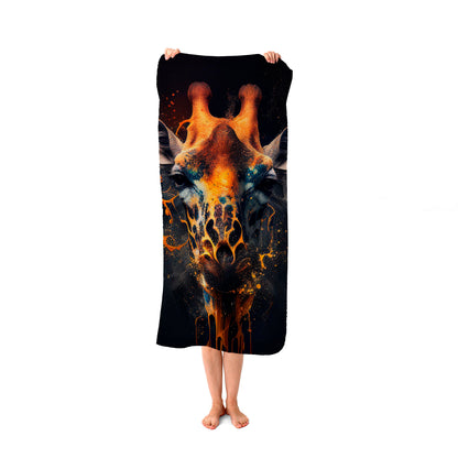 Golden Giraffe Face Splashart Beach Towel
