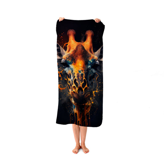 Golden Giraffe Face Splashart Beach Towel