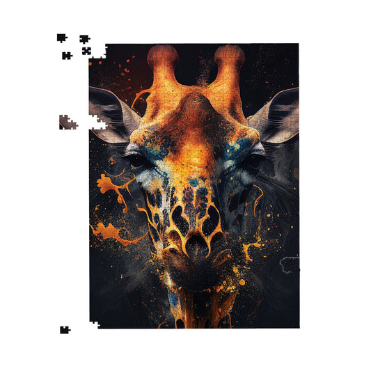 Golden Giraffe Face Splashart Jigsaw Puzzle
